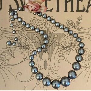Vintage Japan Dark Silver Graduated Bead Necklace